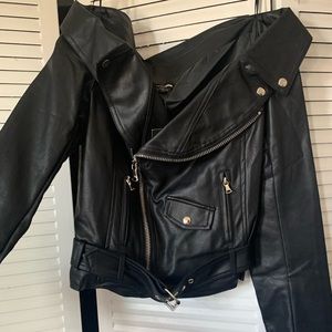 Fashion nova off shoulder leather biker jacket